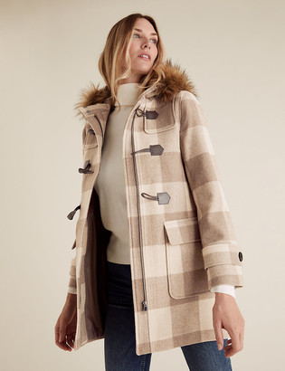 Marks and Spencer Checked Duffle Coat with Wool
