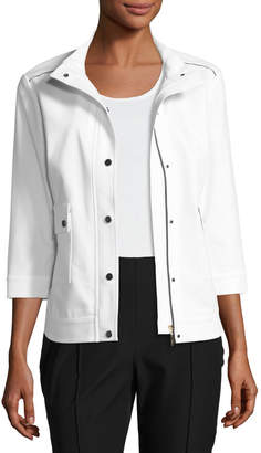 Misook 3/4-Sleeve Techno Snap-Front Jacket, White/Black, Plus Size