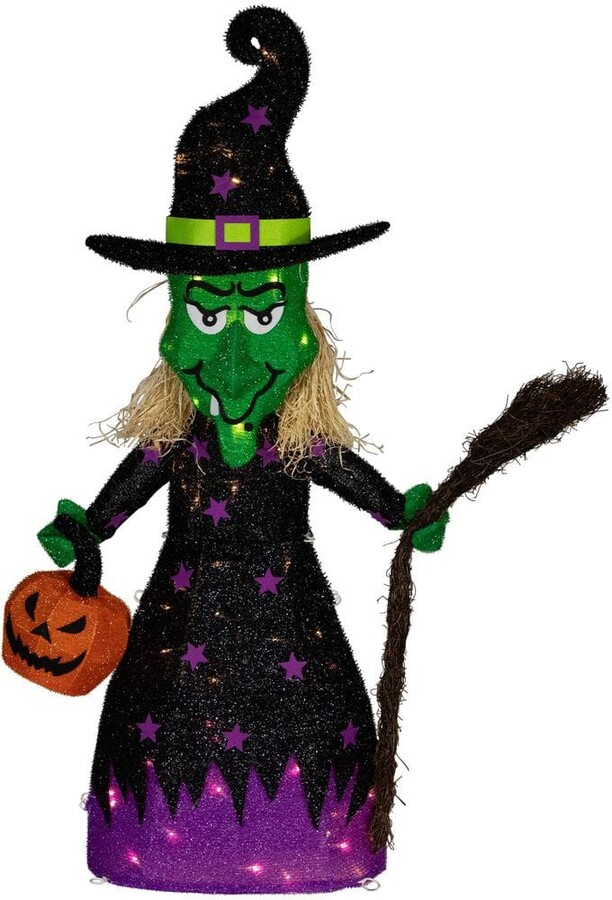 Northlight 39 in. LED Lighted Witch with Broom Outdoor Halloween Yard Stake Decoration-Clear Lights