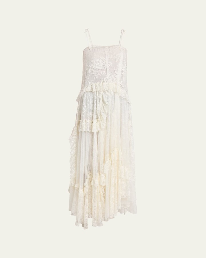 Chloé Ruffle-Trim Floral Lace Maxi Dress