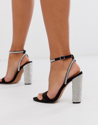 ASOS DESIGN DESIGN Hot Step embellished block heeled sandals in black