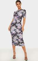 Thumbnail for your product : PrettyLittleThing Black Floral Print Tie Back Short Sleeve Midi Dress
