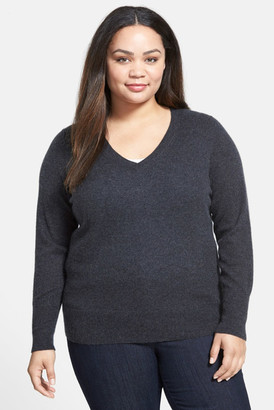 Halogen V-Neck Cashmere Sweater (Plus Size)