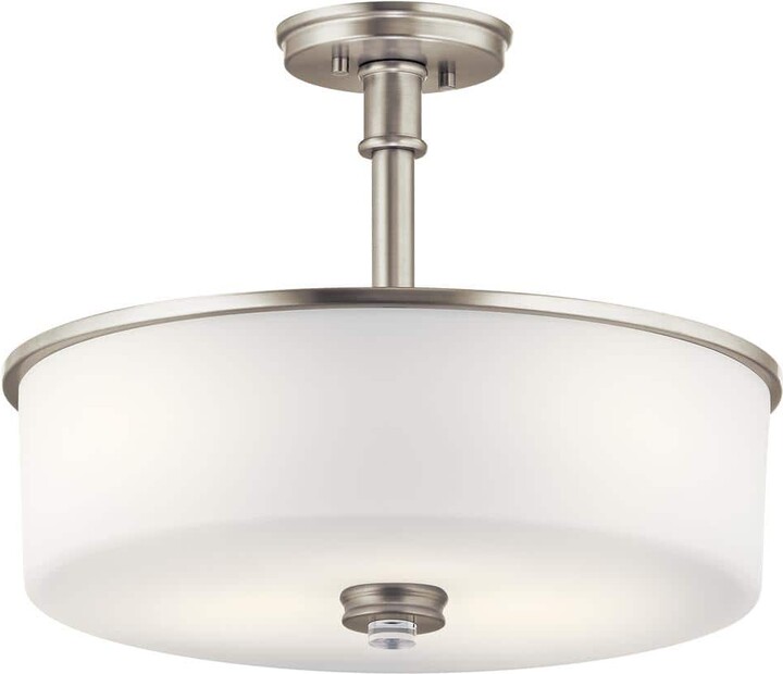 Joelson 3-Light Brushed Nickel Transitional Shaded Kitchen Drum Convertible Pendant Hanging Light to Semi-Flush
