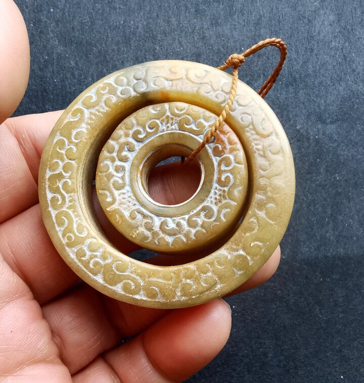Etsy 53mm, Double Donut Circle Dot Carving Yellow Jade Stone Pendant, Good Lucky Amulet For Making Handmade Necklace Pendant Jewerly Link