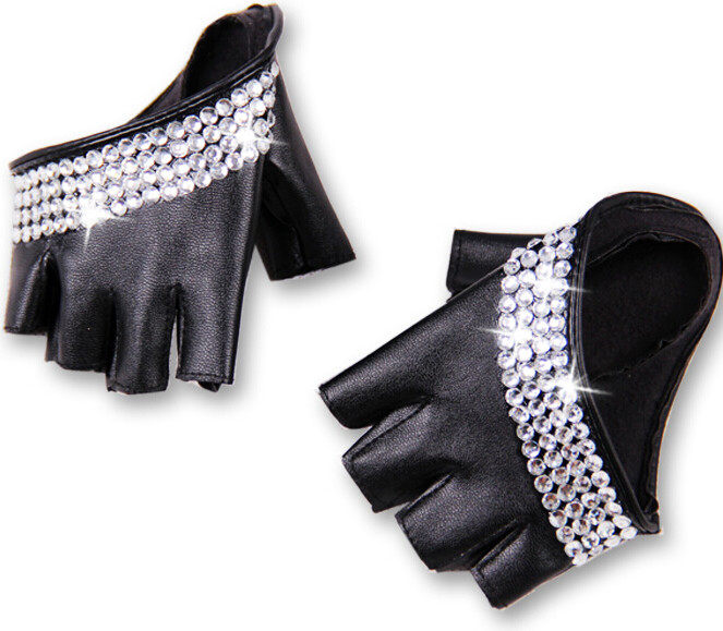 Oytall Women & apos;s Fashion Half Palm Semi- finger PU Leather Rhinestone Gloves Men & apos;s Fingerless Hip-hop Personality Diy Gloves