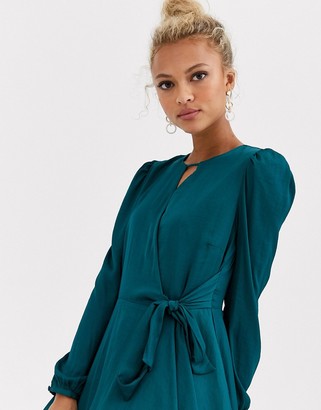 Forever New wrap tie mini dress in emerald green