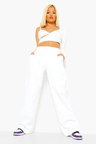 Thumbnail for your product : boohoo Petite Pu Seam Detail Wide Leg Trousers