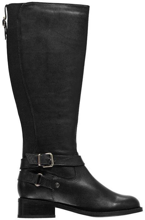black leather flat knee high boots