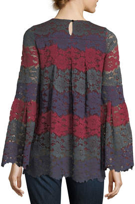 Lumie Bell-Sleeve Striped Lace Tunic