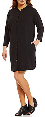 Eileen Fisher Plus Mandarin Collar Long Sleeve Dress