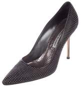 Thumbnail for your product : Manolo Blahnik Studded Snakeskin-Trimmed Pumps