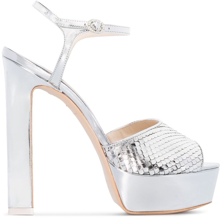 platform block heels silver