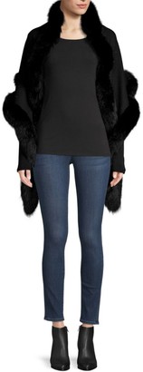 Sofia Cashmere Sequin Fox Fur-Trim Cashmere & Silk Shawl