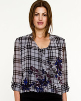 Thumbnail for your product : Le Château Check Chiffon 3/4 Sleeve Blouse