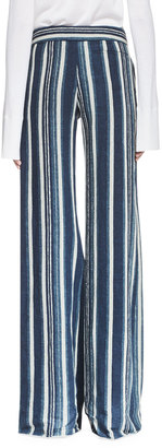 Chloé Striped Silk Wide-Leg Trousers, Navy