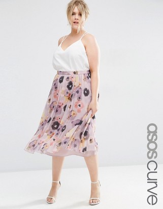 ASOS Curve CURVE Pleated Floral Midi Skirt