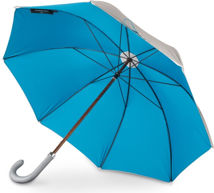 Heating & Plumbing London British Umbrella Wood & Leather Grey/Blue