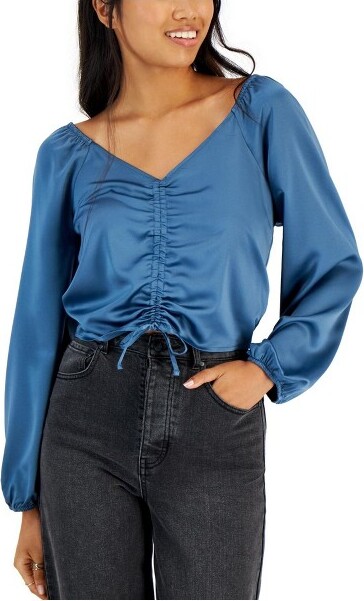 Hippie Rose HippieRoseWomensRuchedFrontTunicBlouse,green,Medium