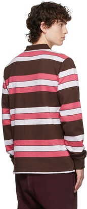Noah Brown & Pink Long Sleeve Striped Zip Polo