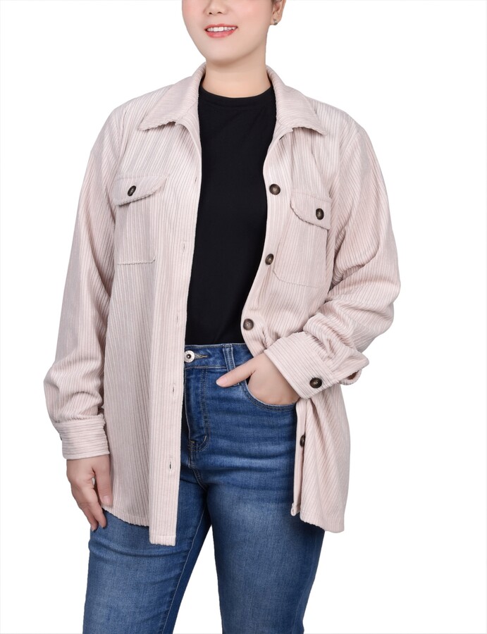 NY Collection Women's Long Sleeve Corduroy Shirt Jacket