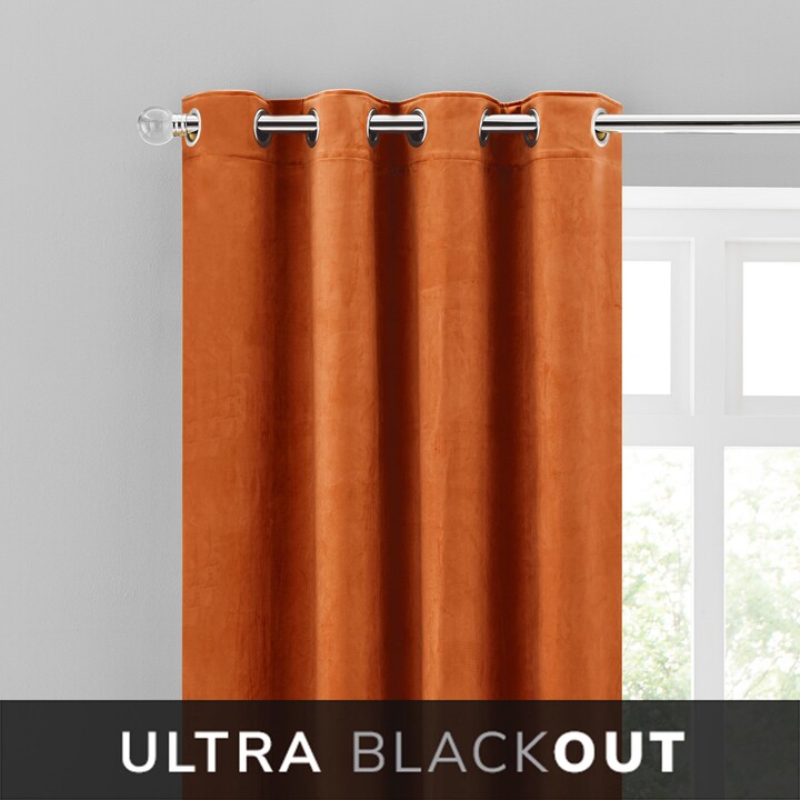 Dunelm Isla Orange Thermal Ultra Blackout Eyelet Curtains Orange