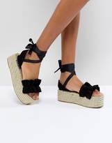 Thumbnail for your product : boohoo Ruffle Ankle Wrap Espadrille Flatform Sandals
