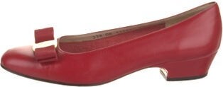 Salvatore Ferragamo Leather Bow Accents Flats Salvatore Ferragamo Leather Flats Red Round-Toes with Bow Accents Mary Jane Strap