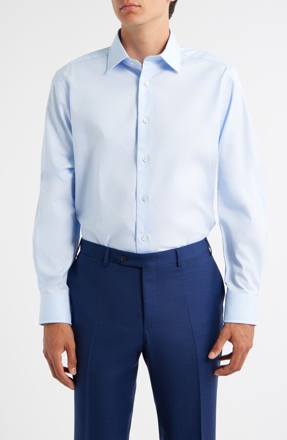 David Donahue Trim Fit Super Fine Twill Dress Shirt