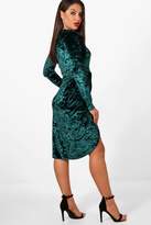 Thumbnail for your product : boohoo Velvet Long Sleeve Wrap Bodycon Dress