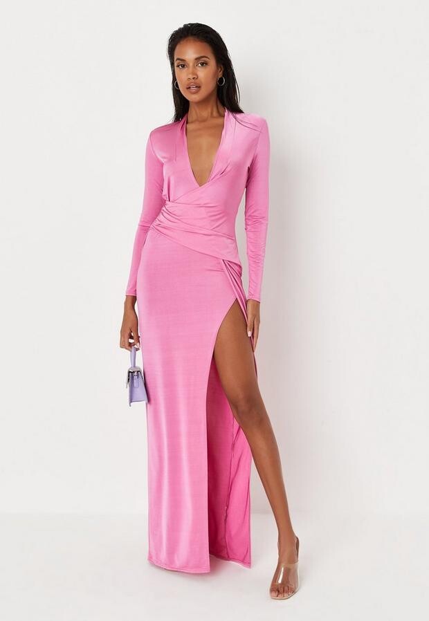 pink maxi dress with sleeves