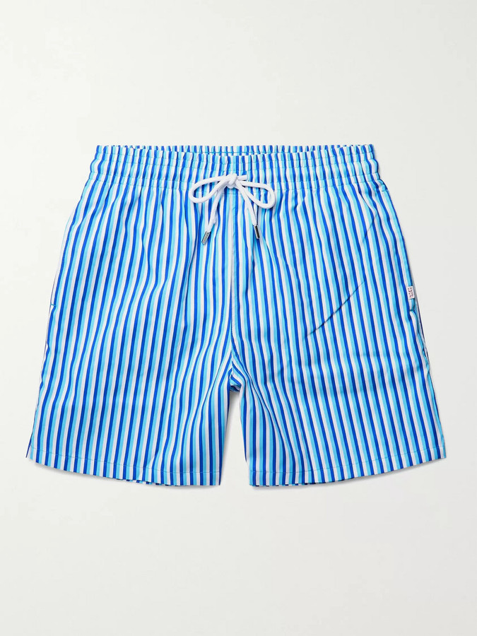 blue striped swim shorts