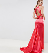 Thumbnail for your product : Jarlo Petite High Neck Fishtail Maxi Dress With Strappy Open Back Detail