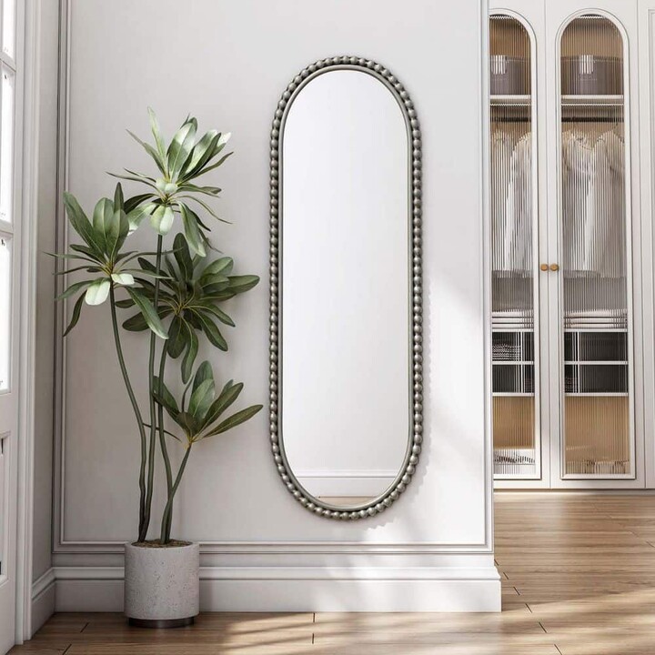 YESSKY DOWELL ENTER LLC Silver 15.7 in. W x 47.2 in. H Retro Oval Iron Framed Wall Mounted Mirror Vanity Mirror for Living Room,Bedroom,Entrance