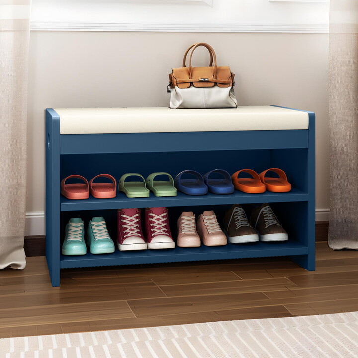 Uforic 2-Tier Shoe Bench, Entryway Storage Bench Shoe Rack Organizer Unit , Blue