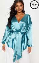Thumbnail for your product : PrettyLittleThing Plus Chocolate Brown Satin Tie Waist Blouse