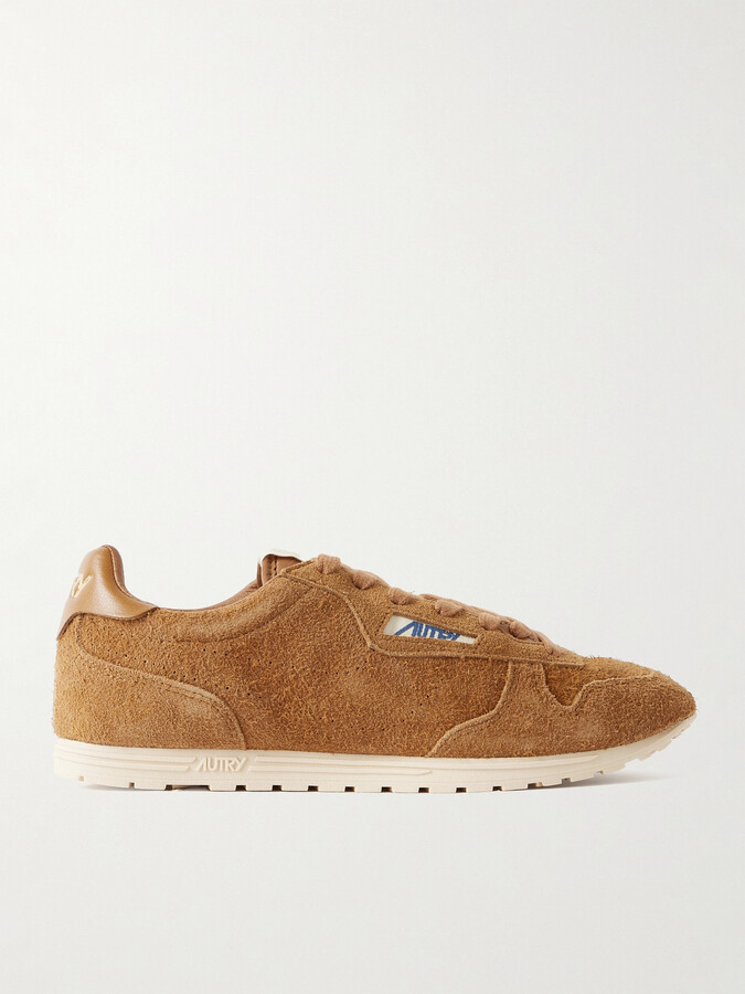 AUTRY Windspin Leather-trimmed Perforated Brushed Suede Sneakers - Brown