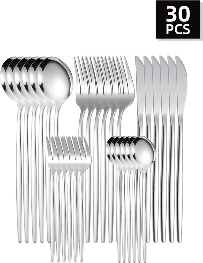 NONE 30pc Stainless steel cutlery set steak knife fruit fork dessert spoon set