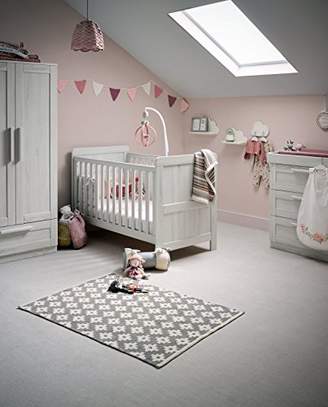 Mamas and Papas Atlas 3 Piece Nursery Furniture Set with Adjustable Cot/Toddler Bed, Convertible Dresser Changer & Wardrobe - Nimbus White