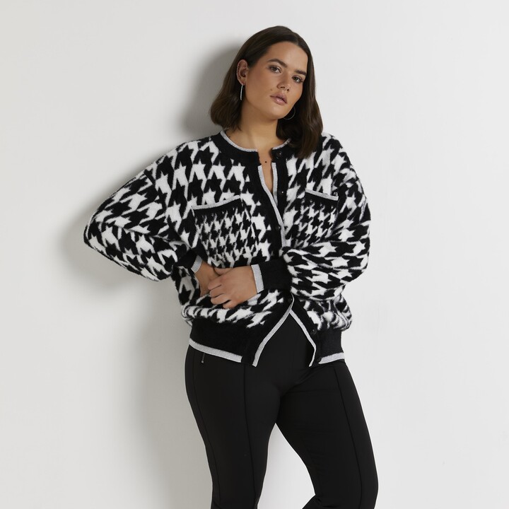 River Island Dogtooth Cardigan River Island Womens Plus Black
