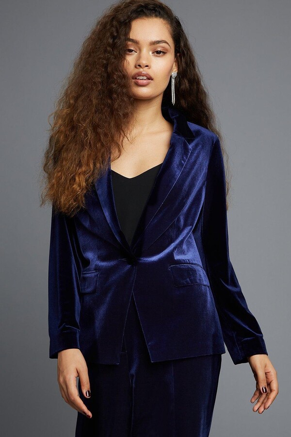 navy velvet jacket womens