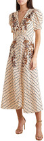 Thumbnail for your product : Saloni Lea Button-embellished Printed Silk Crepe De Chine Midi Dress