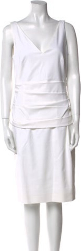 Akris Punto Slip Dress White Pleated Accents Sleeveless with V-Neck Concealed Zip Closure at Side Designer