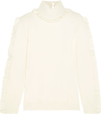 Fendi Ruffled Cashmere-blend Turtleneck Sweater - Cream