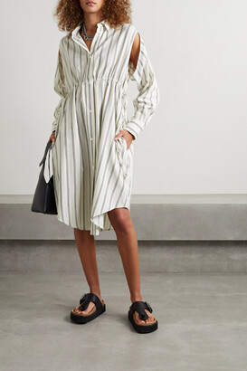 MM6 MAISON MARGIELA Cutout Striped Cotton And Wool-blend Shirt Dress - Ivory