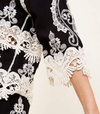 New Look Black Crochet 3/4 Sleeve Top