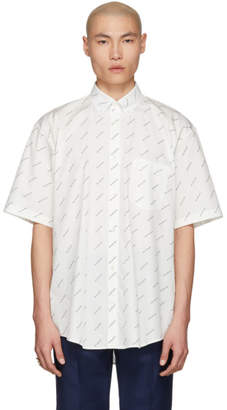 Balenciaga White and Black Logo Normal Fit Shirt