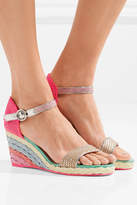 Thumbnail for your product : Sophia Webster Lucita Leather-trimmed Woven Canvas Espadrille Wedge Sandals
