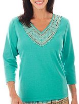 Thumbnail for your product : Alfred Dunner Ipanema 3/4-Sleeve Beaded Yoke Top