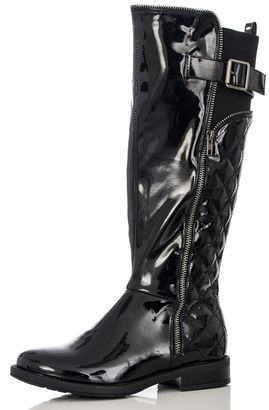 Quiz Black Patent Quilted Long Boots